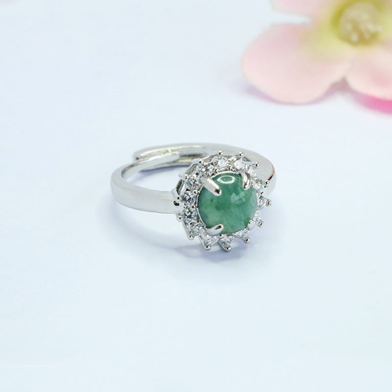 Blue-Water Jadeite Sunflower Ring