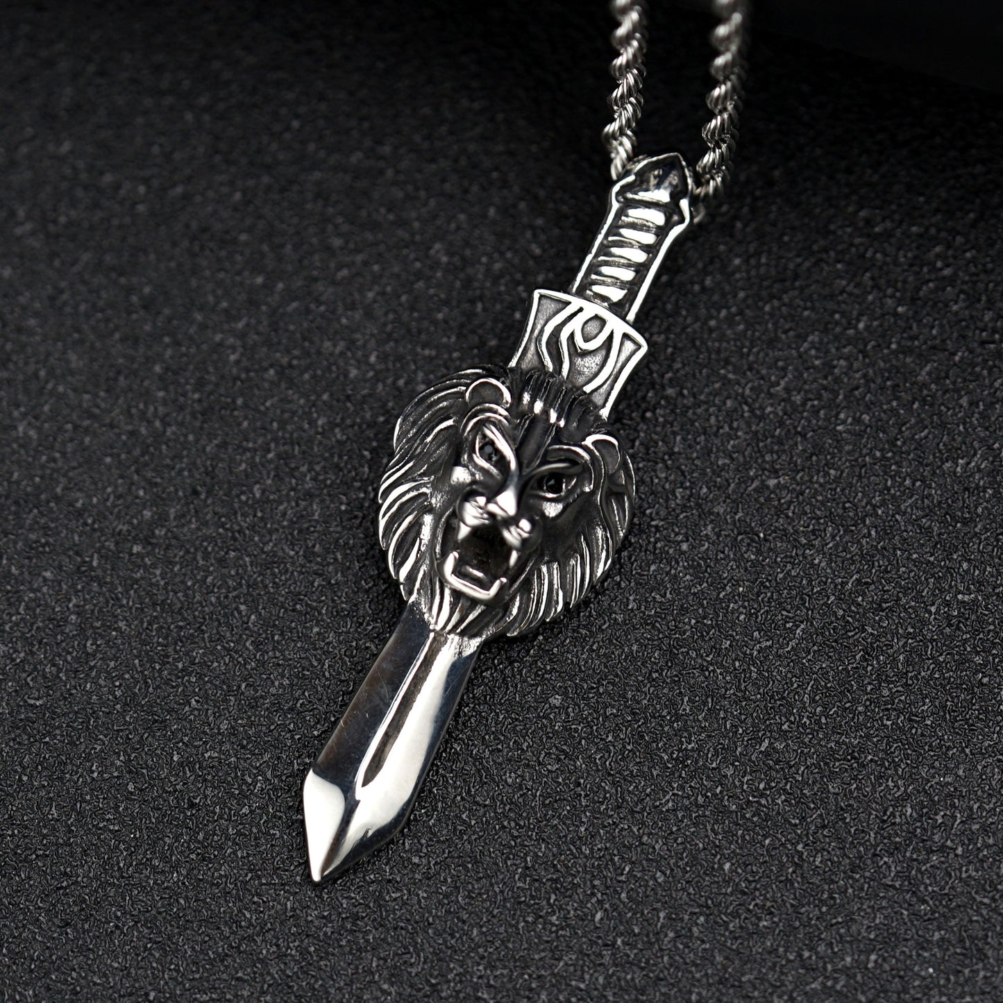 Steel Necklace – Statement Lion Head Pendant