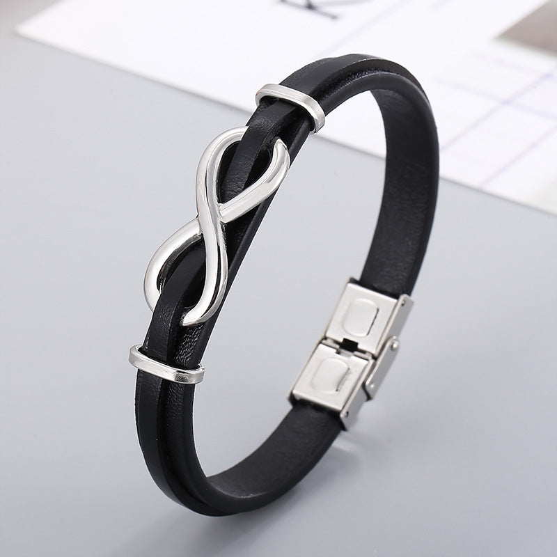 Planderful Leather Bracelet For Men Punk Woven 8 Shape