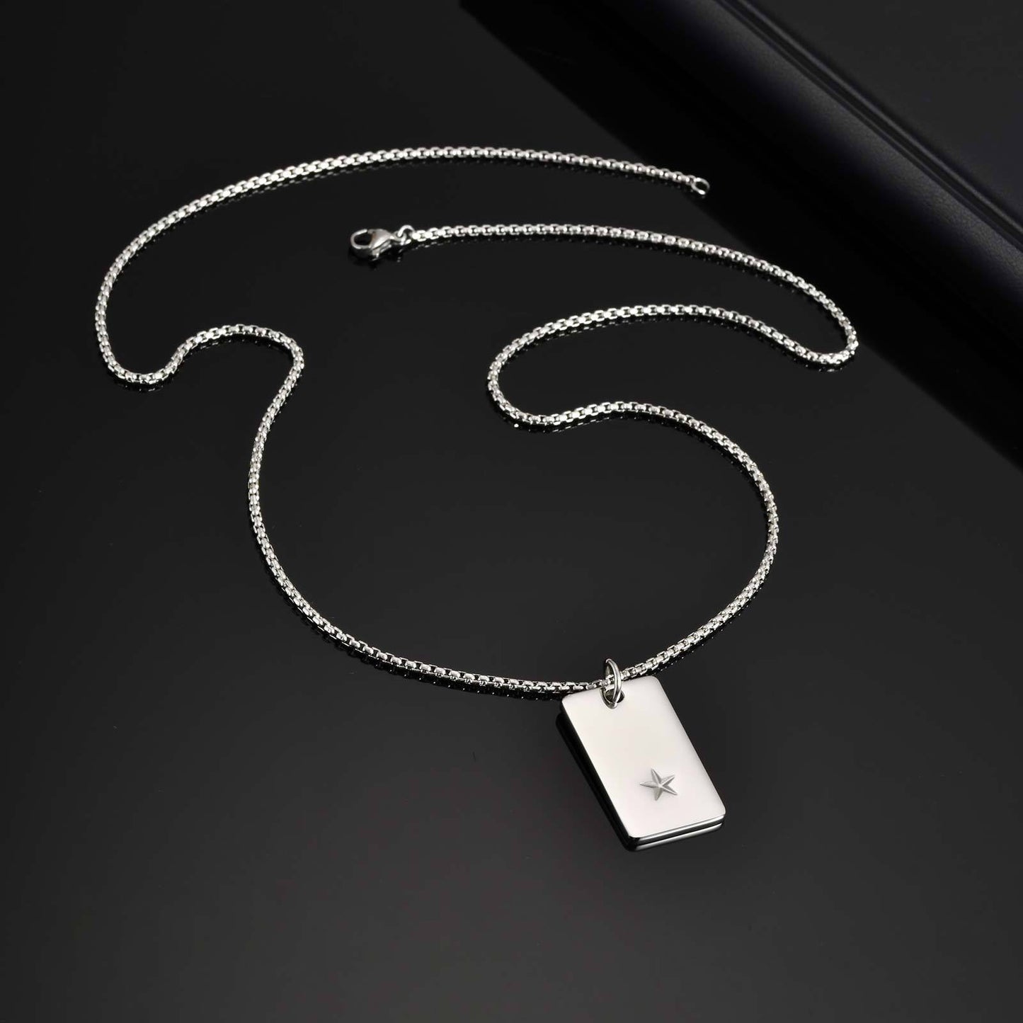 Planderful Mens Hip Hop Pentagram Stainless Dog Tag Pendant