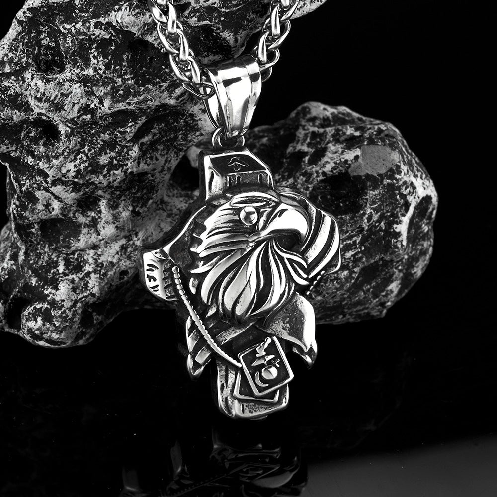 Vintage Men's Jewelry Eagle Cross Stainless Steel Pendant Necklace