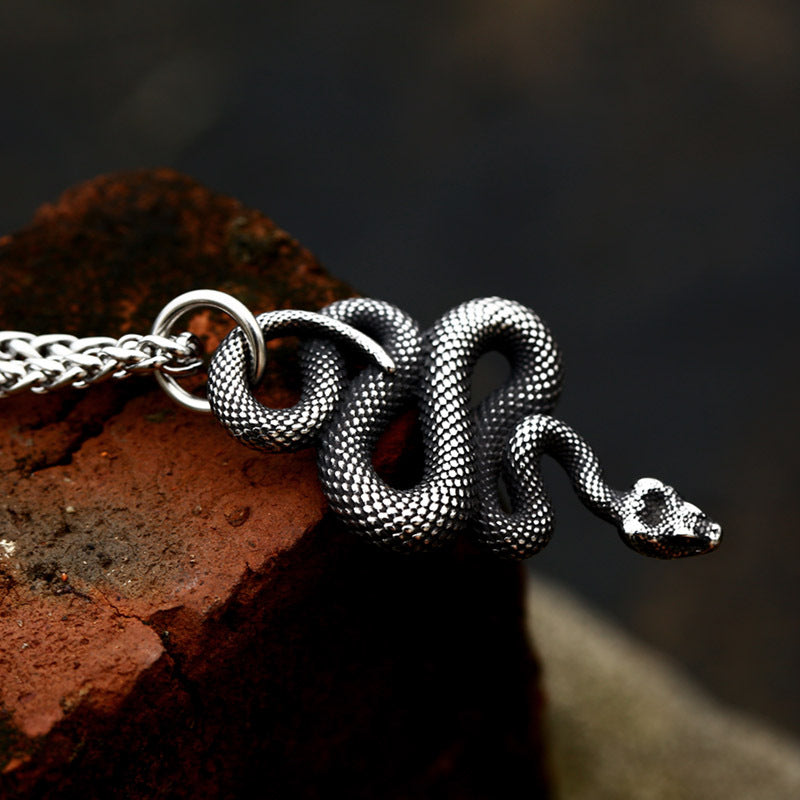 Creative Titanium Steel Snake Pendant for Men - Unique Cross-Border Jewelry Design