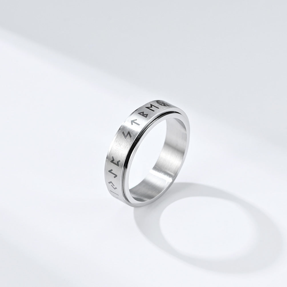 Planderful Titanium Steel Rotating Viking Ring For Him Nordic Character Spinner Band Ideal Gift For Boyfriend