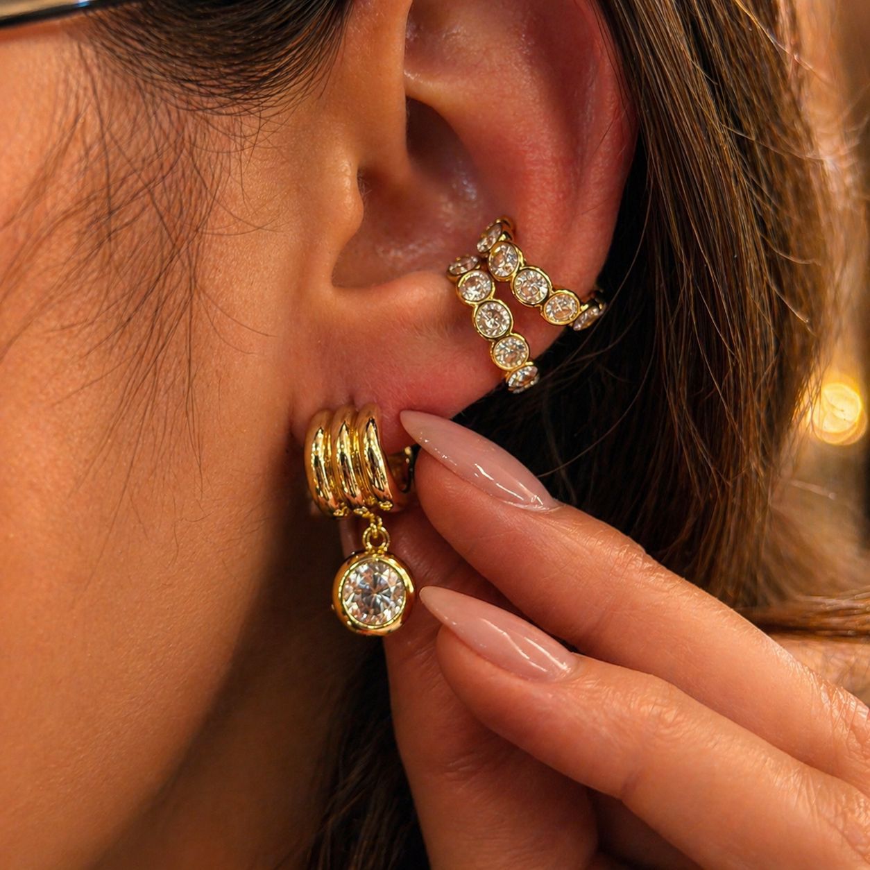 Planderful Vienna Verve Stainless Steel Zircon Ear Clip Cuff Earrings for Trendy Women Statement