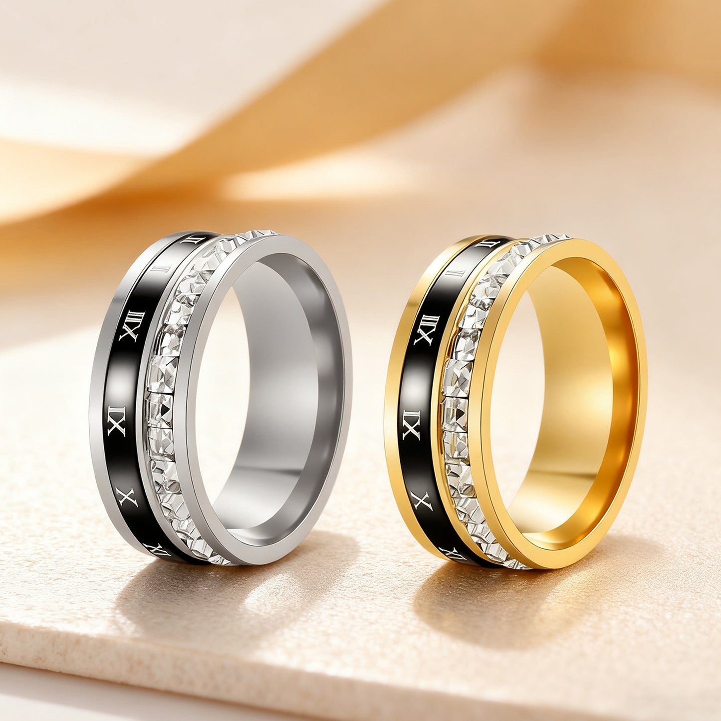 Planderful Titanium Steel Ring Inlaid Zircon Rotatable Decompression For Unisex Couple Jewelry