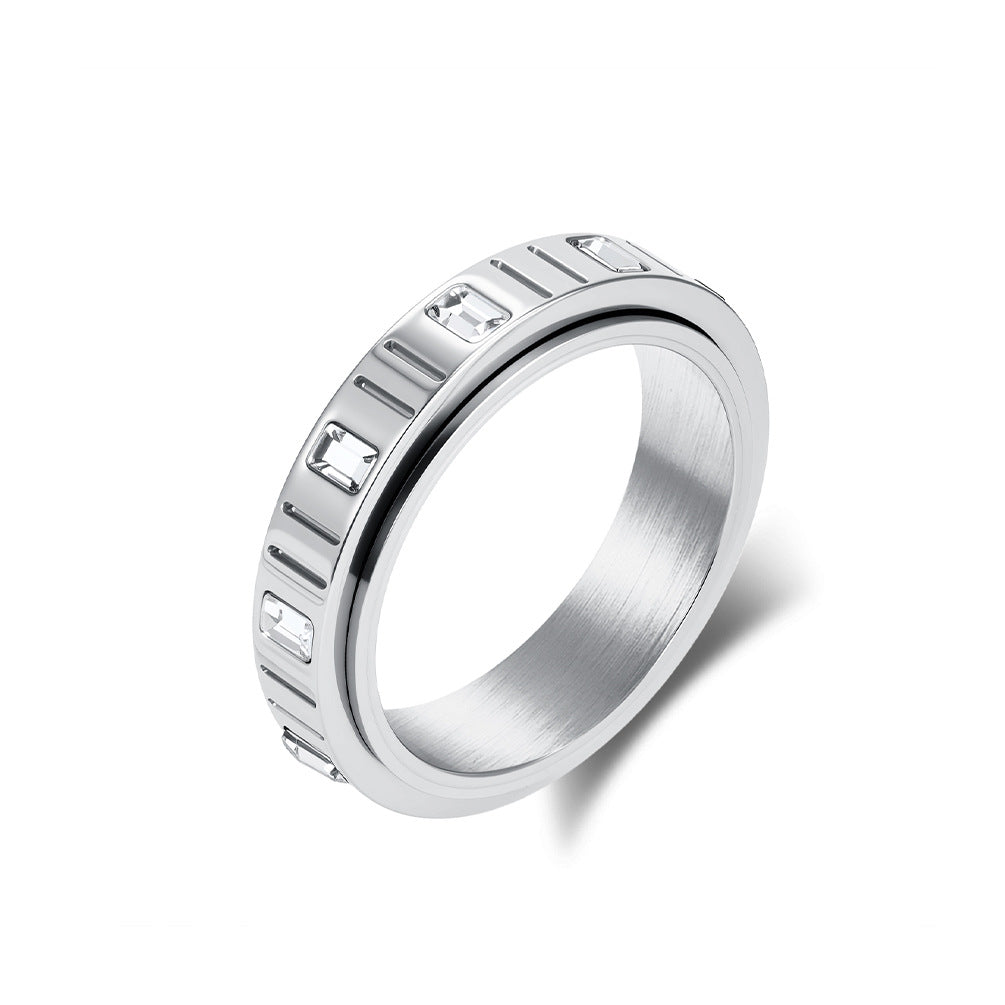 Planderful Rotating Ring Emerald Zircon Titanium Steel For Women Everyday Genie Collection