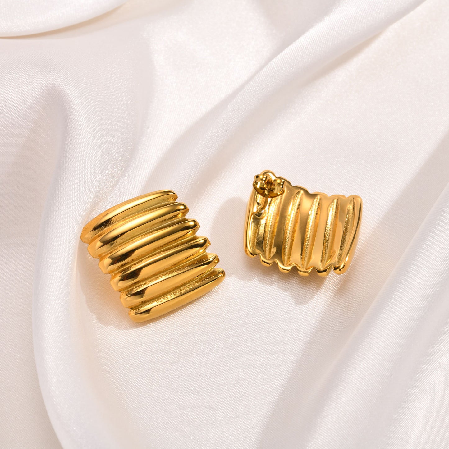 Jewelry Stainless Steel Striped Stud Earrings Pleated Fashion