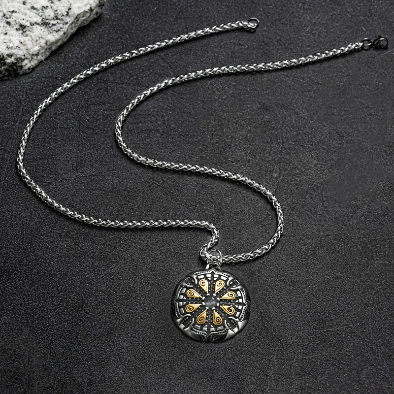 Planderful Odin Compass Pendant Titanium Steel Necklace for Men Vintage Hip Hop Style