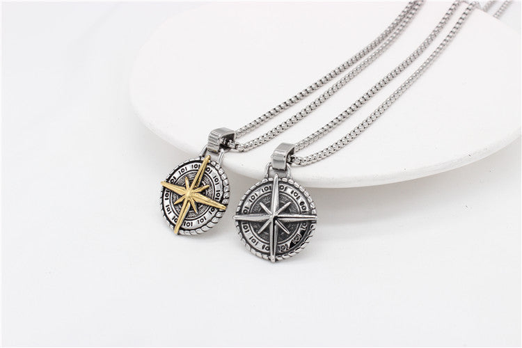 Cross Compass Pendant Necklace For Travelers Unisex Personalized Titanium Steel By Planderful