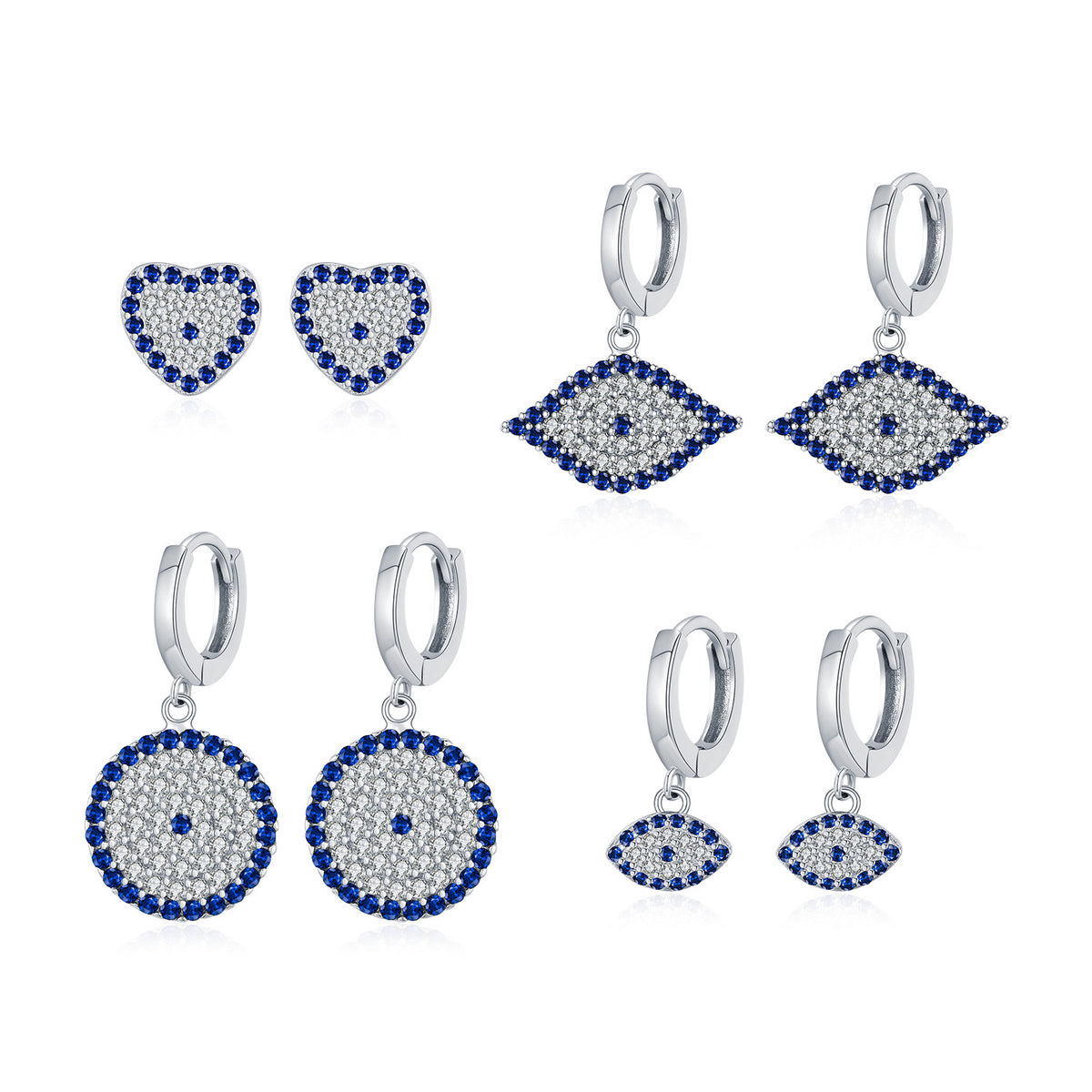 925 Sterling Silver Blue Eye Geometric Earrings