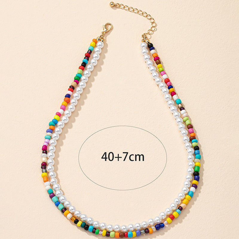 Vibrant Ethnic Pearl Necklace Set with European Flair
