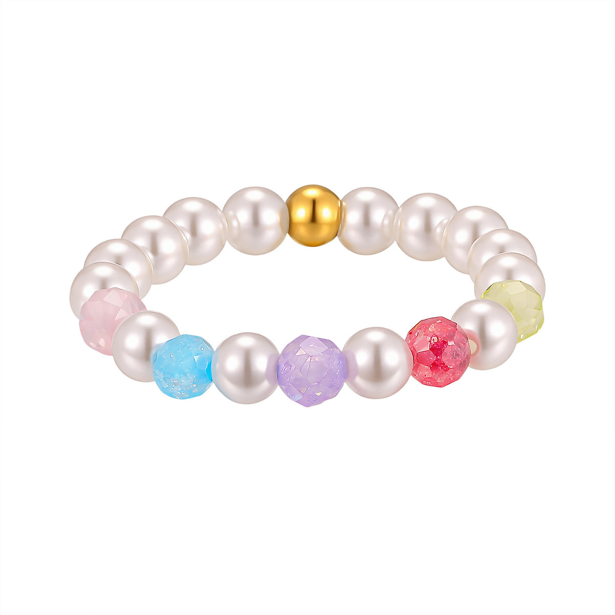 Summer Wear – Dopamine Sense Stainless Steel Imitation Pearl Multicolored Bead Ring