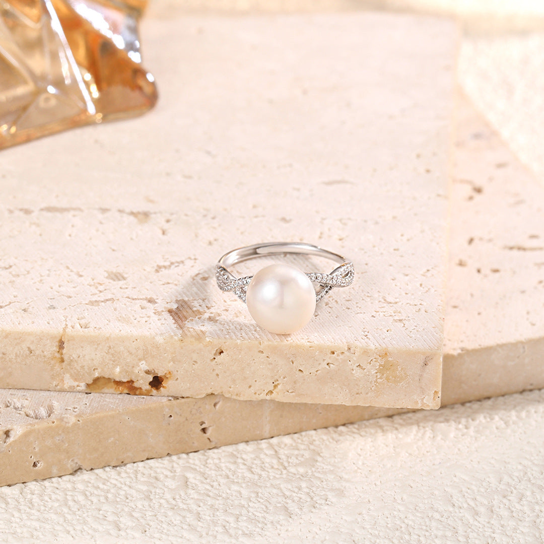 S925 Sterling Silver Freshwater Pearl Möbius Ring — Adjustable
