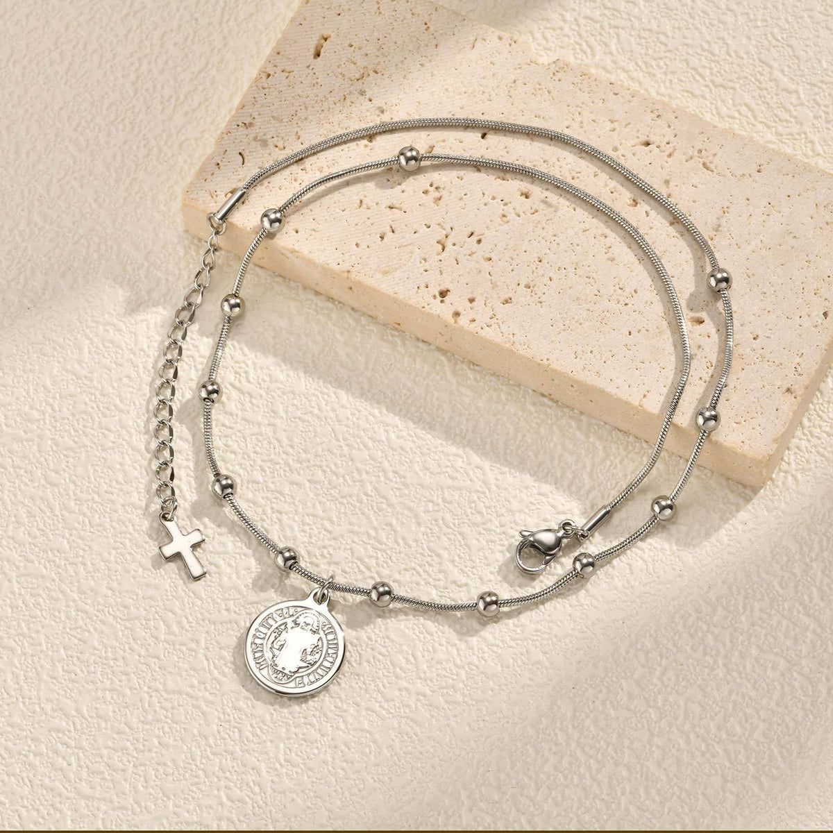Stainless Steel Geometric Bead-Separated Snake Chain Necklace