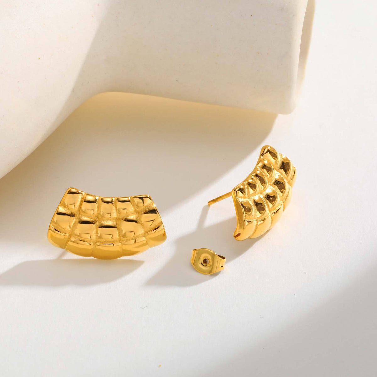 Gold-Tone Textured Fan Stud Earrings