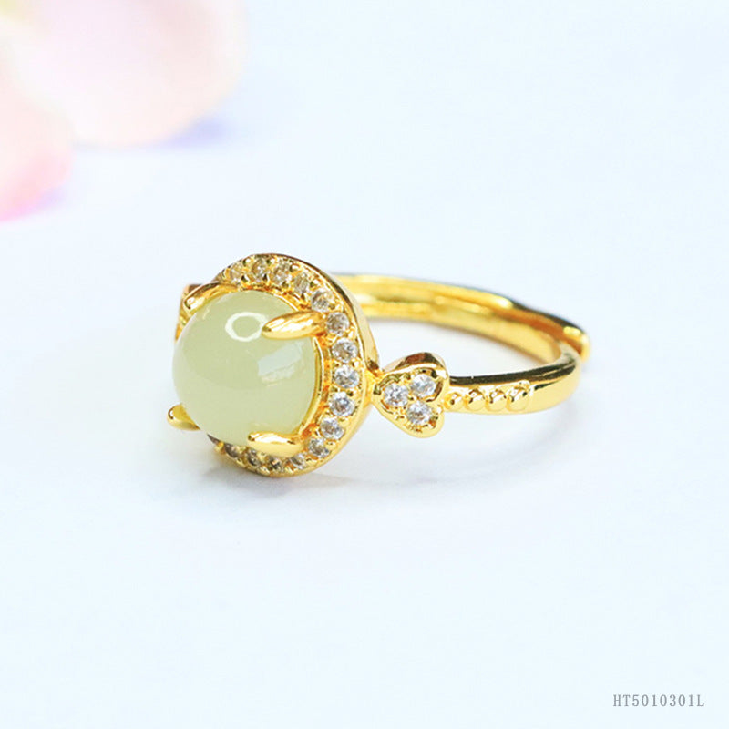 Qingshui Hetian Jade Heart Claw-Set Ring