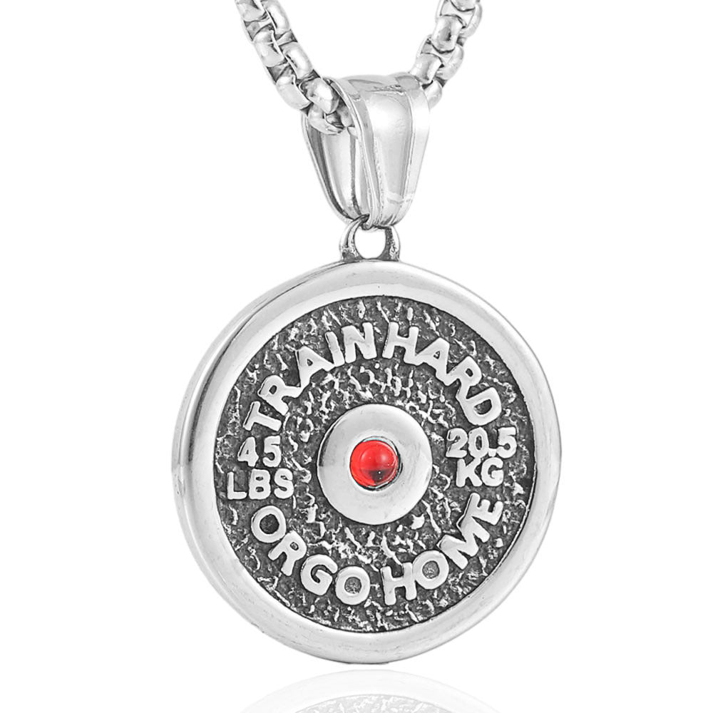 Punk-Inspired Titanium Steel Weightlifting Pendant Necklace for Men - Retro Trendy Design