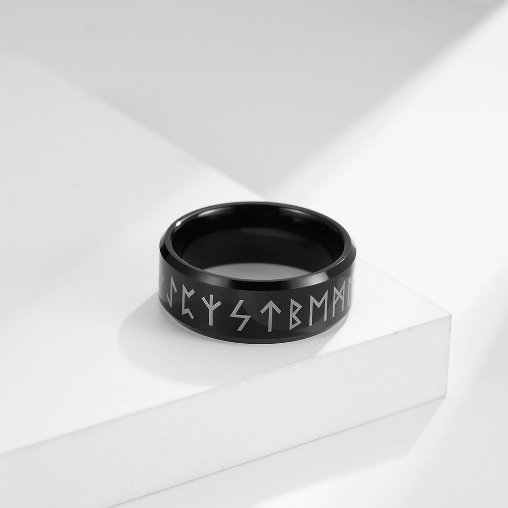 Nordic Viking Text Tungsten Steel Ring for Men and Women