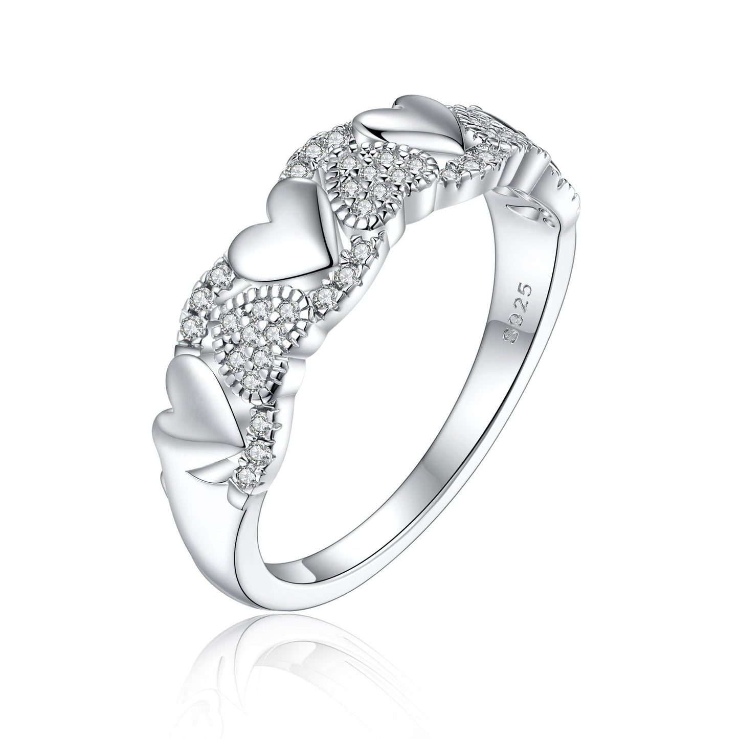 Cross-Border S925 Sterling Silver Heart-Shaped Ring for Women