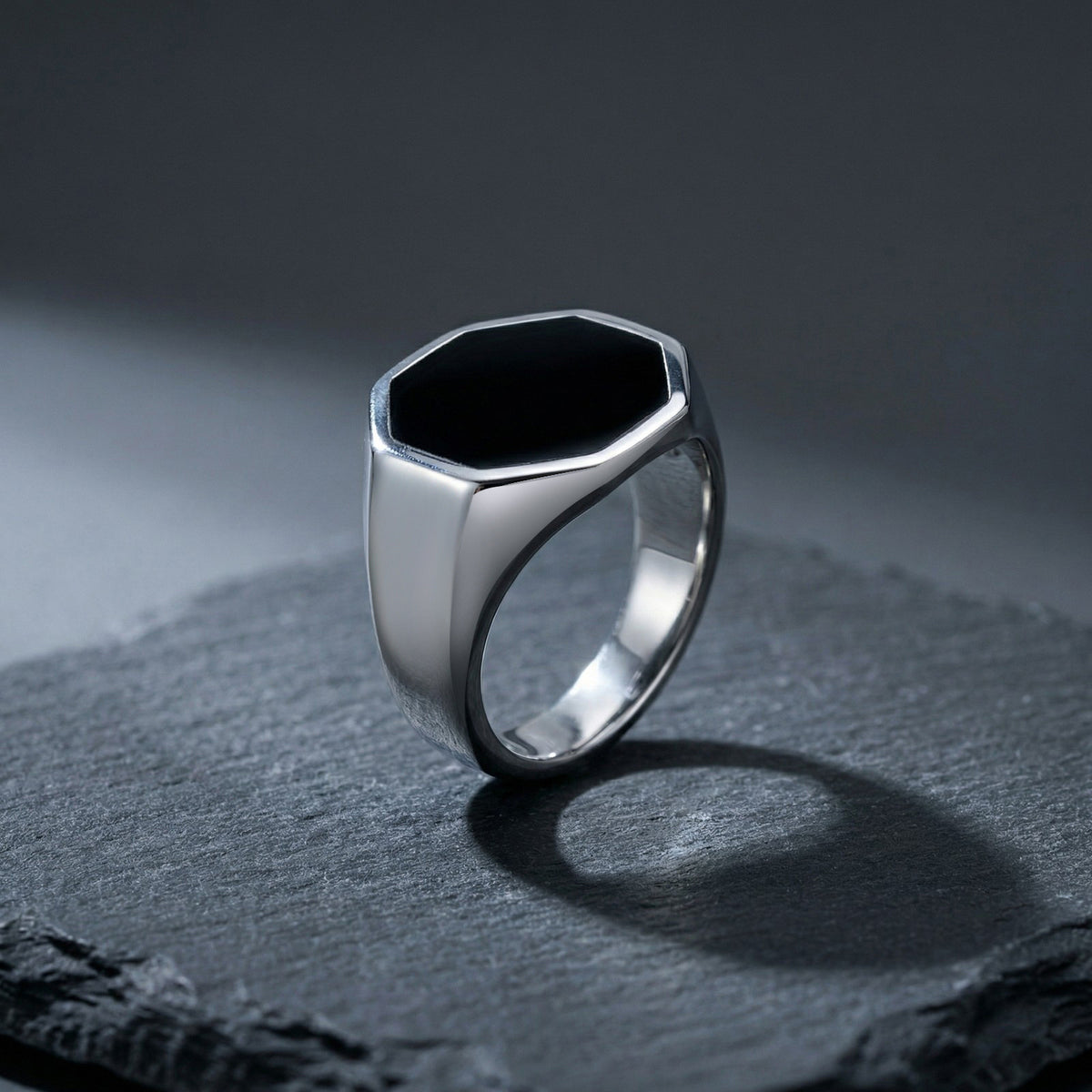 Men's Punk Stainless Steel Hexagonal Drop Vinyl Ring