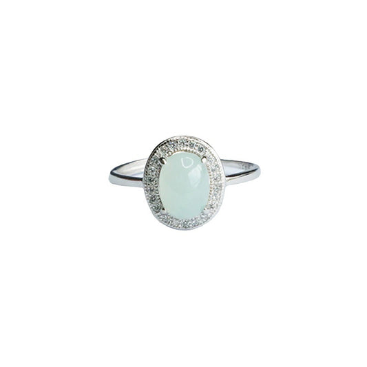 Zircon Halo Ring with Sterling Silver and Natural Myanmar Jade