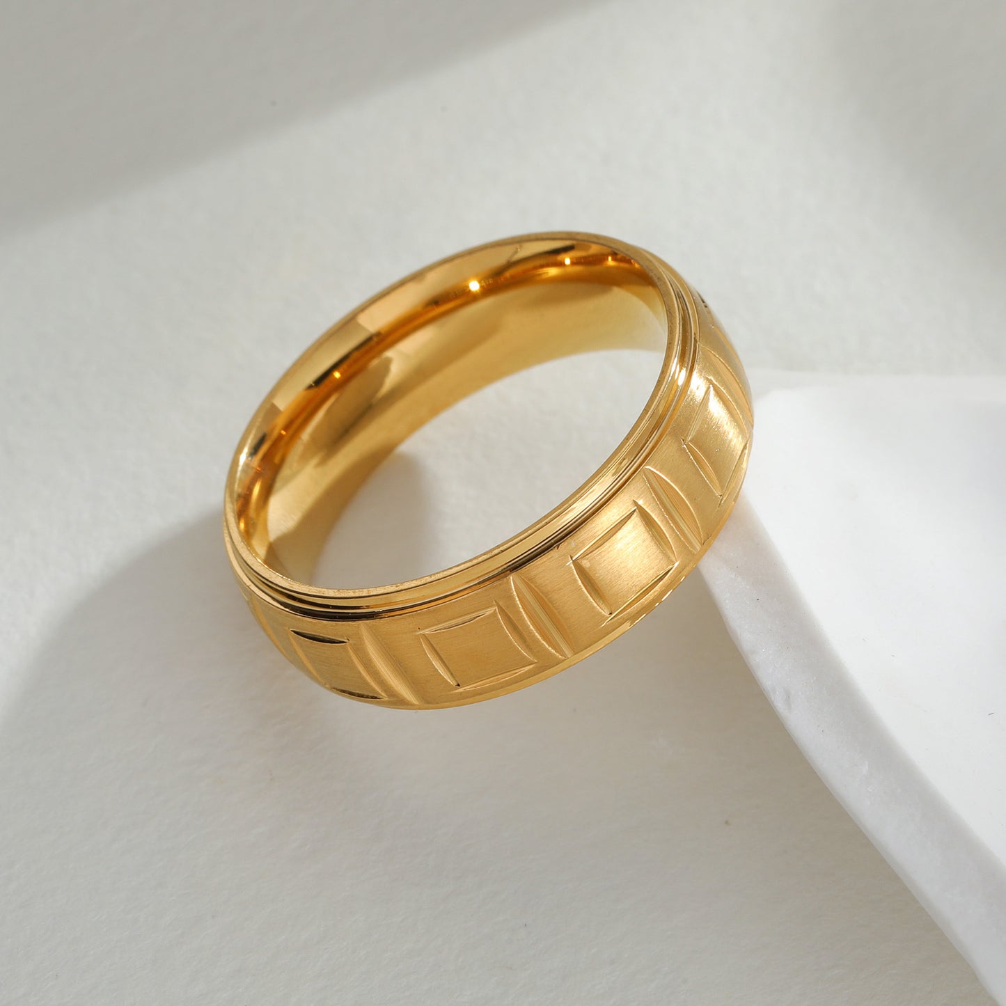 Stainless Steel Ring Unisex Retro Square Pattern Engraving Fade Resistant Durable Planderful