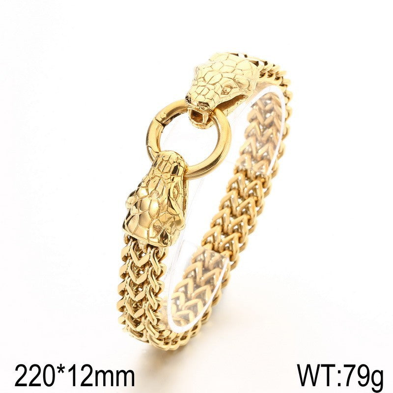 Zodiac Snake – Hip-Hop Rock Double Snake Head Front & Back Chain Stainless Steel Men's Bracelet