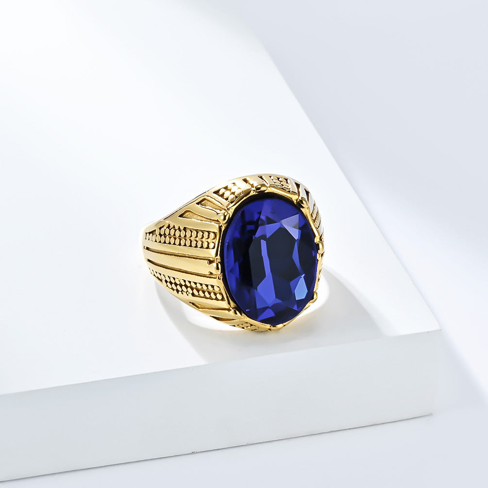 Planderful Mens Stainless Steel Inlaid Glass Gem Ring Personalized High End Gift For Him