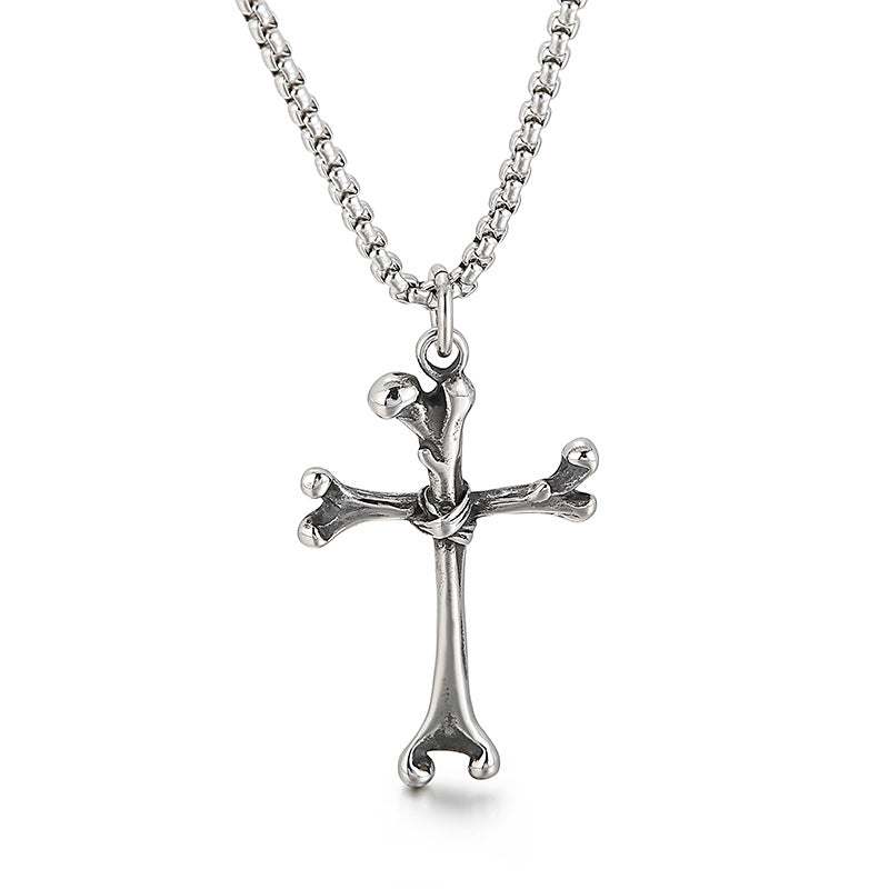 Personalized Titanium Steel Cross Bone Pendant for Men - European and American Fashion Accessories