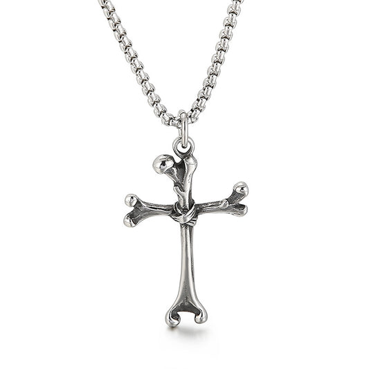 Personalized Titanium Steel Cross Bone Pendant for Men - European and American Fashion Accessories