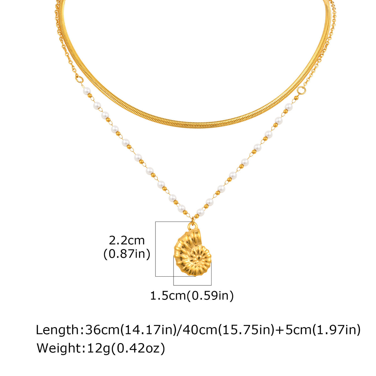 Summer Seaside Vacation Leisure Ocean Wind Stainless Steel Conch Double Layer Stacked Necklace