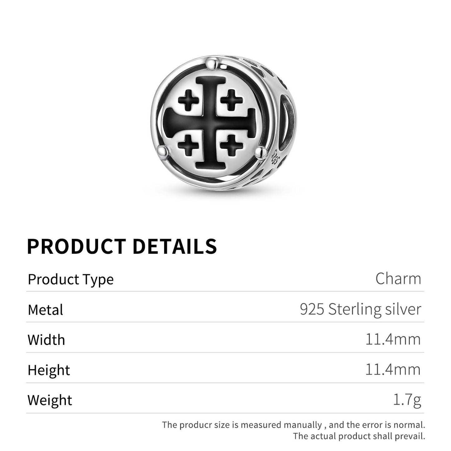 Planderful Jewelry Jerusalem Cross Beading Pendant Bracelet in Sterling Silver S925