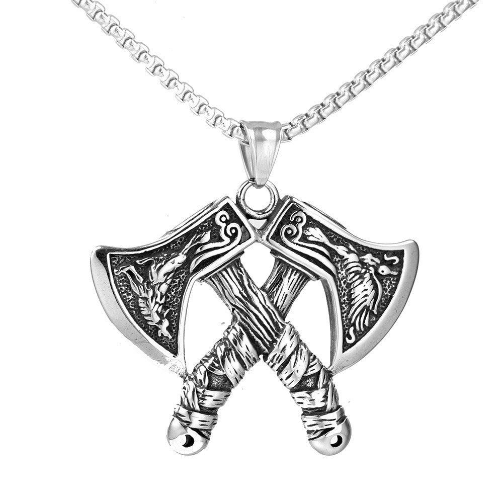 Planderful Viking Axe Pendant Necklace For Men Titanium Steel Durable Nordic Style