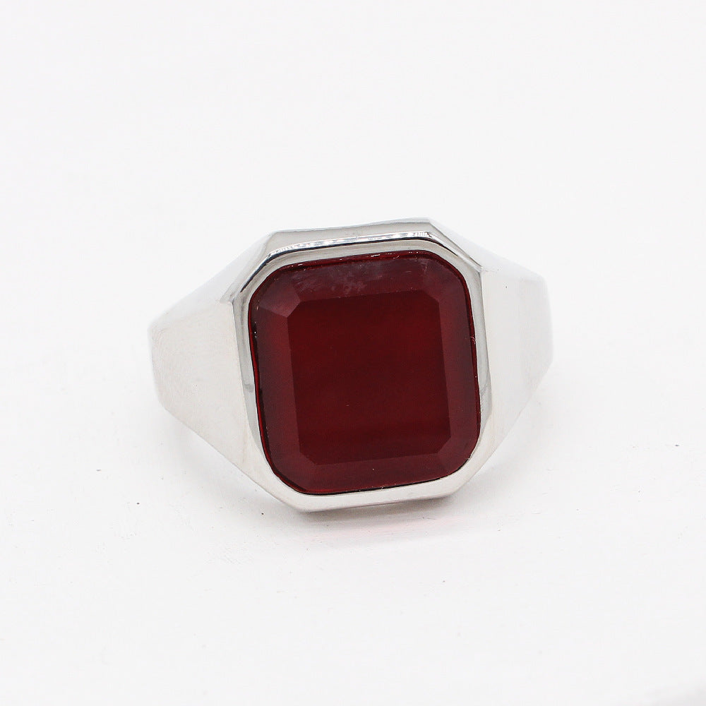 Unisex Titanium Steel Ring With Personalized Square Stone And Protection Statement Planderful Everyday Genie