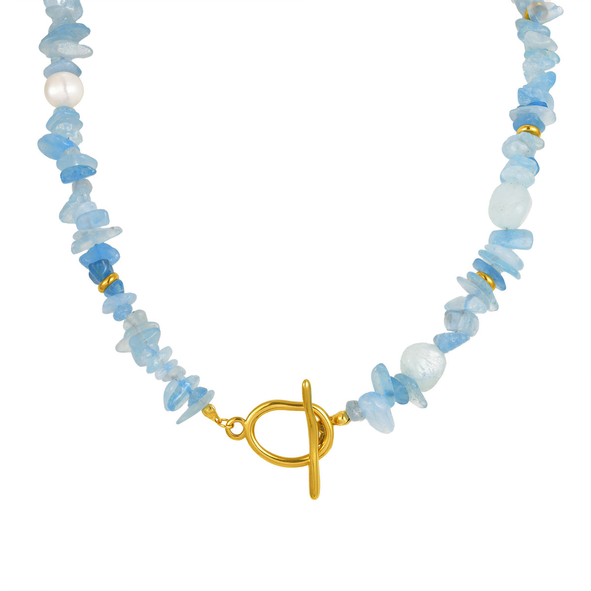 Summer Small Fresh Stainless Steel Toggle Clasp Aquamarine Irregular Natural Gravel Necklace