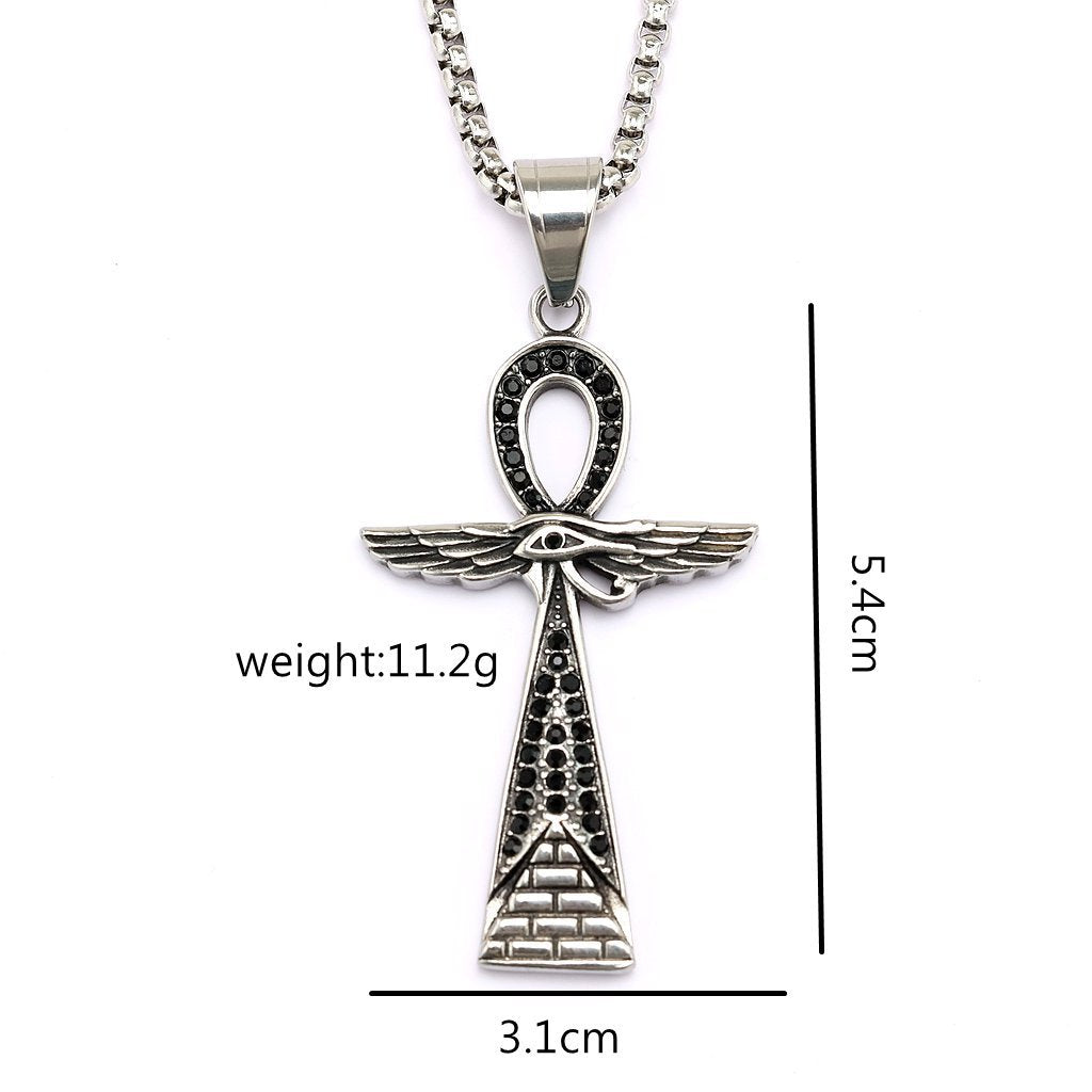Vintage Cross Egyptian Stainless Steel Pendant Necklace