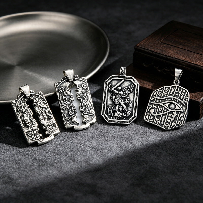 Ancient Egyptian Mythological Guardian Angel Necklace – Double Eagle Wings – Eye Of