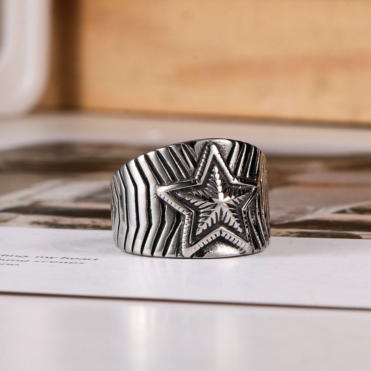 Stainless Steel Ring Star Style Mens Accessories Ring