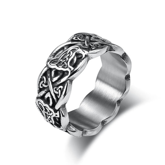 Cross-Border Amazon Celtic Wolf Titanium Steel Ring for Men