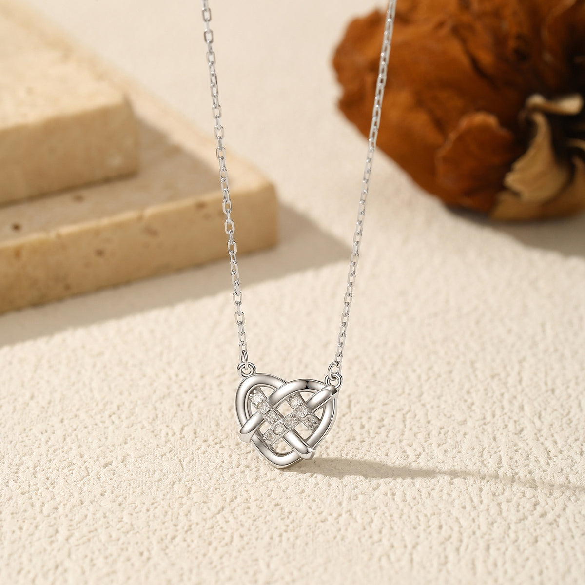 925 Sterling Silver Heart Woven Moissanite Necklace