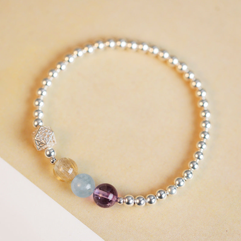 Women's Korean Edition Sterling Silver Crystal Bead Bracelet