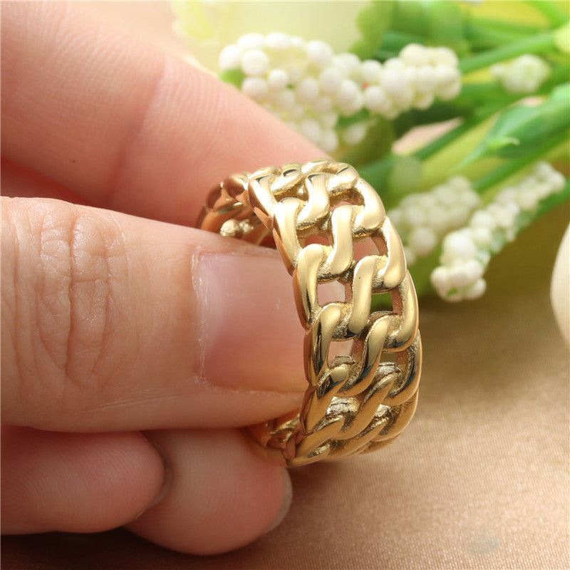 Retro Titanium Steel Hollow Chain Ring for Men - Trendy European and American Jewelry Accessory
