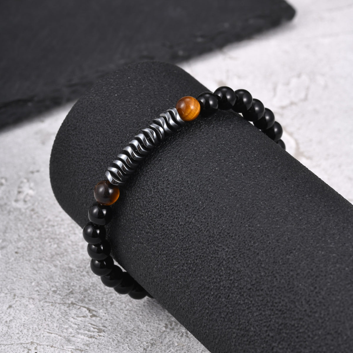 Tiger's Eye Black Stainless Steel Bracelet for Men