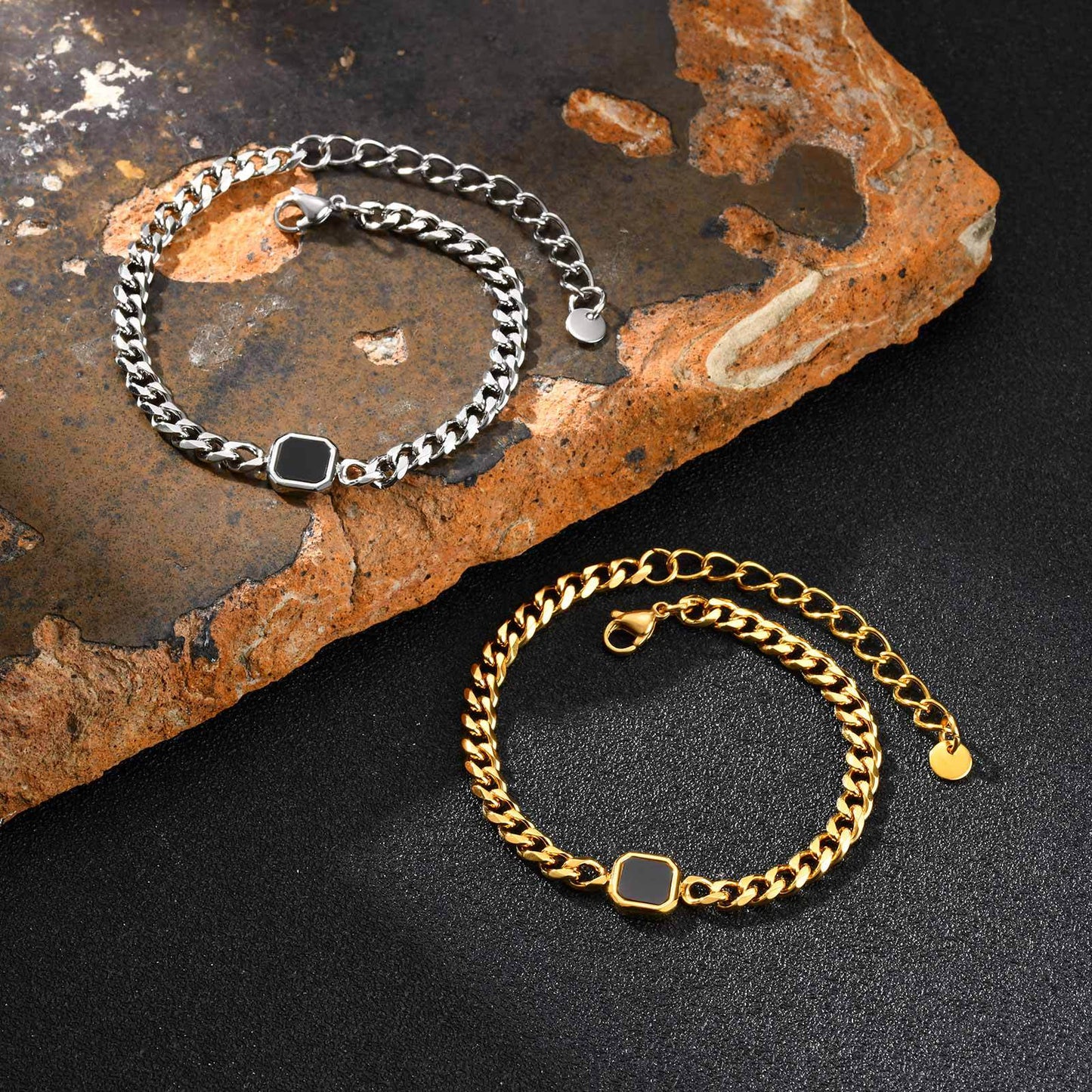 Planderful Mens Stainless Steel Chain Bracelet Gold Hip Hop