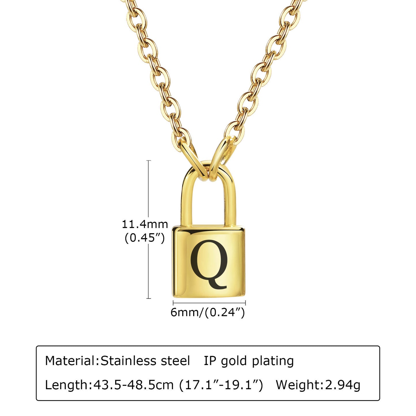 26 English Letter Pendant Necklace Stainless Steel Lock Jewelry
