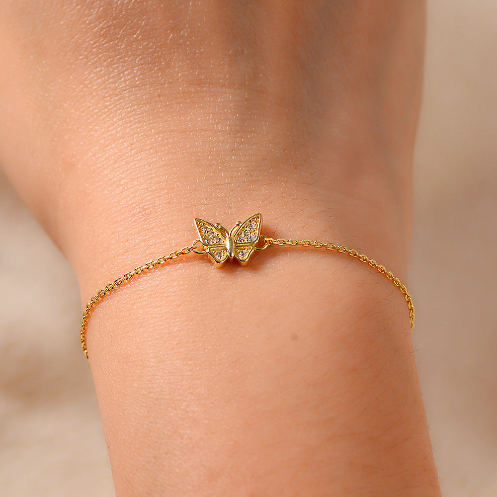 S925 Sterling Silver Zircon Butterfly Bracelet Inlaid Zircon