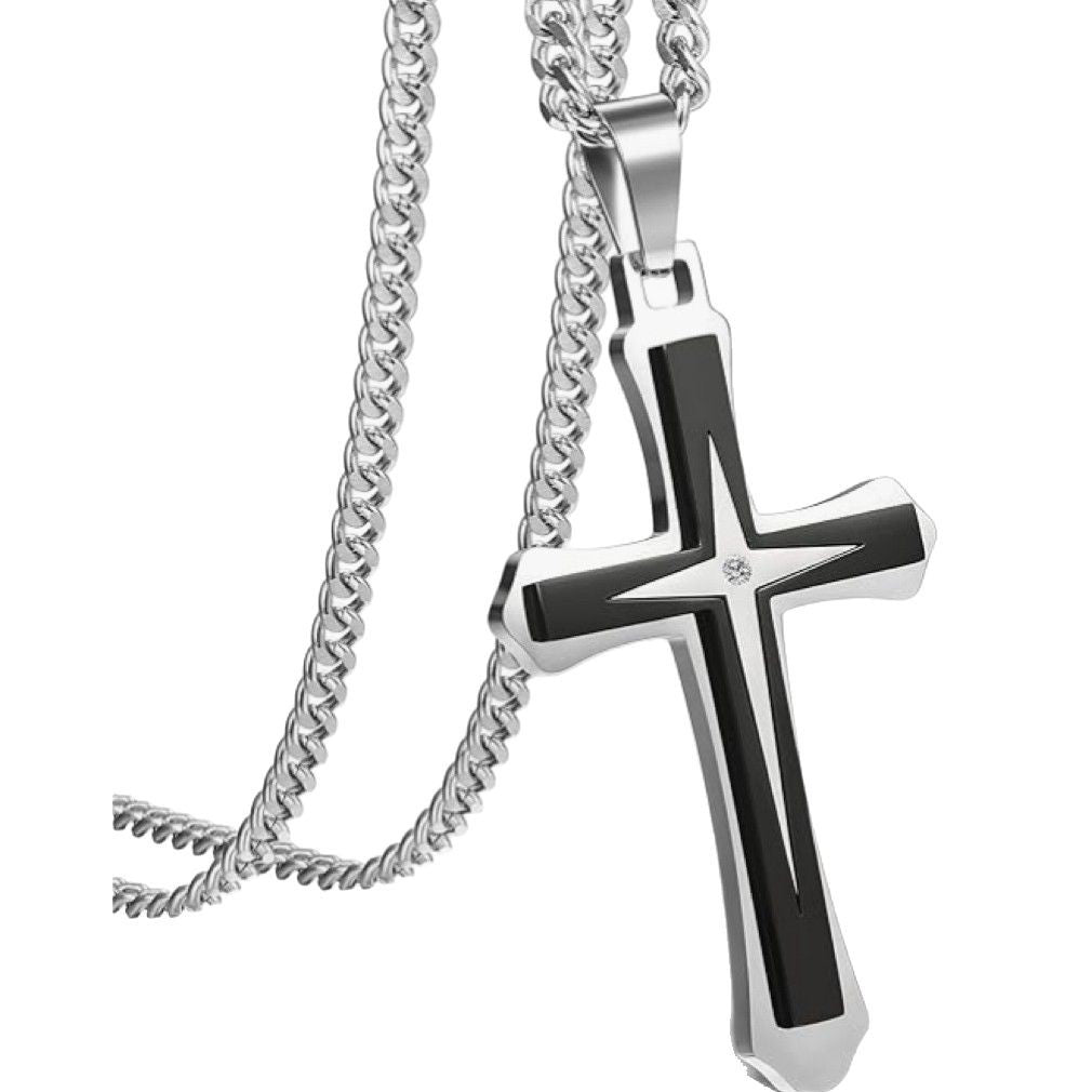 Planderful Titanium Steel Cross Necklace For Men Non Fading Hip Hop Pendant Chain