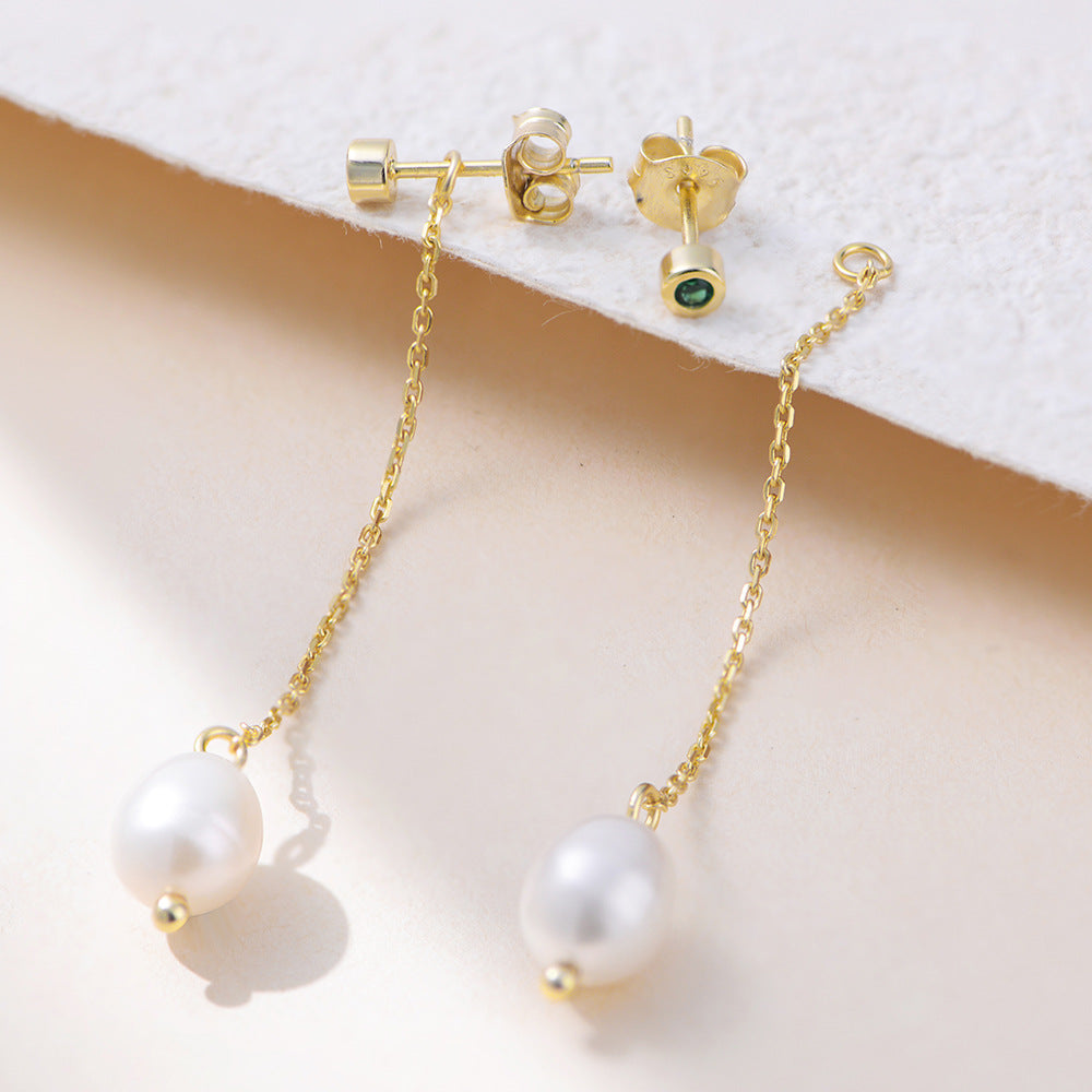 Planderful S925 Sterling Silver Pearl Fringe Earrings For Women Fresh Natural Pearls Luxury Long Jewelry