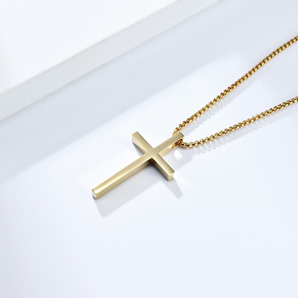 INS Genderless Simple Titanium Steel Cross Necklace Pendant