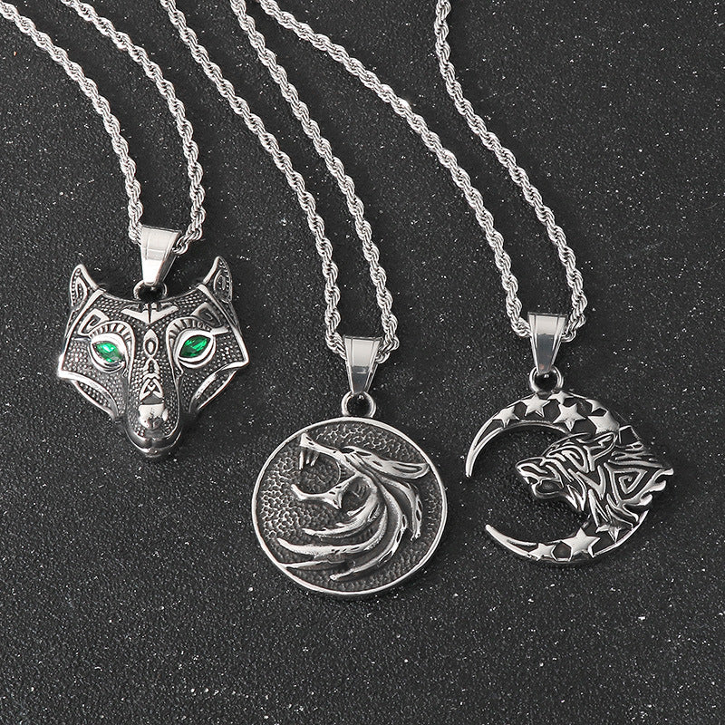 Planderful Viking Wolf Pendant For Men Green Eyed Celtic